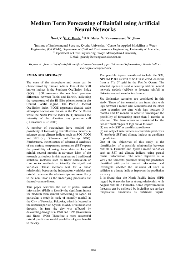 (PDF) Medium term forecasting of rainfall using artificial neural networks