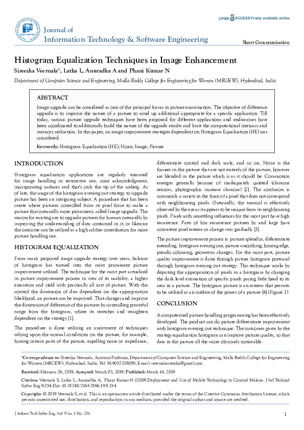 (PDF) A Study on Histogram Equalization Techniques for Underwater Image ...