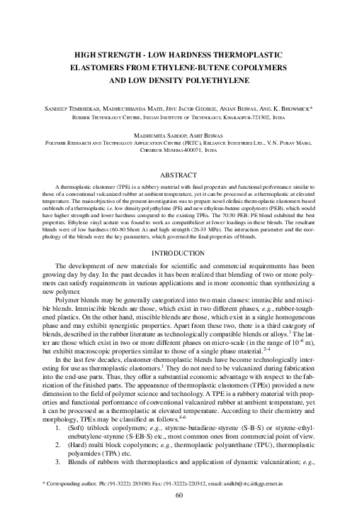 (PDF) High Strength - Low Hardness Thermoplastic Elastomers from ...