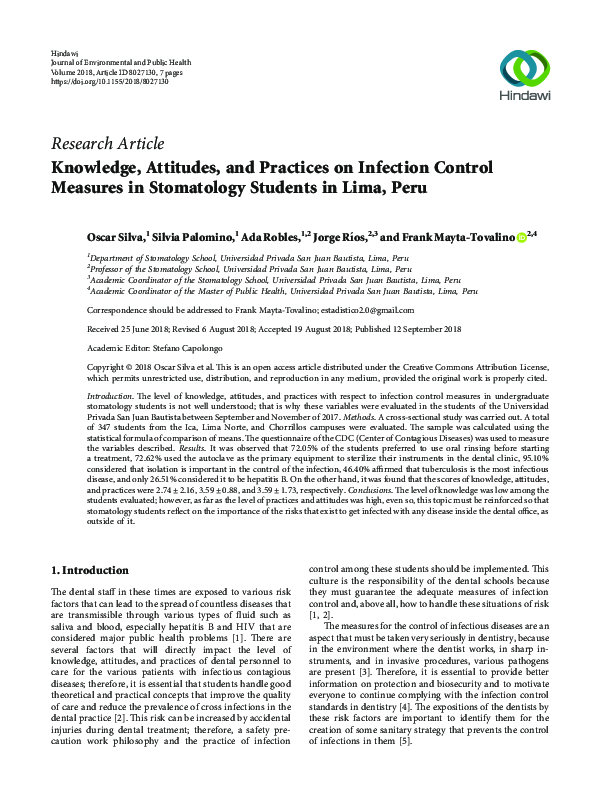 (PDF) Knowledge, Attitudes, and Practices on Infection Control Measures ...