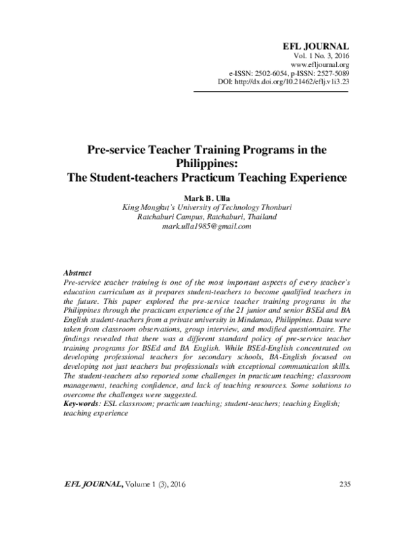 (PDF) Pre-service Teacher Training Programs in the Philippines: The ...