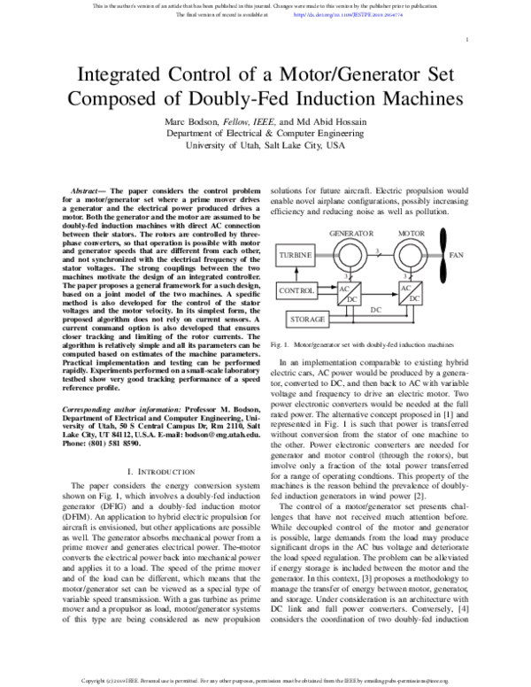 (PDF) Integrated Control of a Motor/Generator Set Composed of Doubly