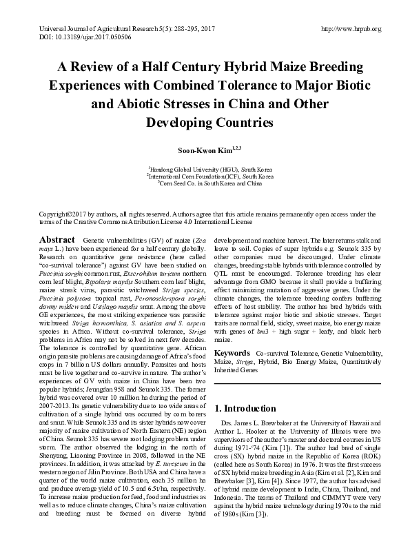 (PDF) A Review of a Half Century Hybrid Maize Breeding Experiences with ...