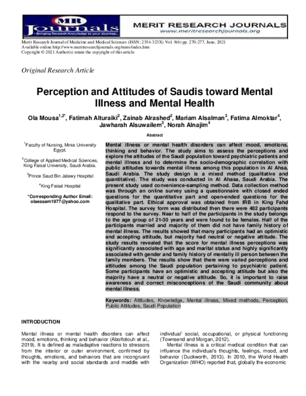 (PDF) Perception and Attitudes of Saudis toward Mental Illness and ...