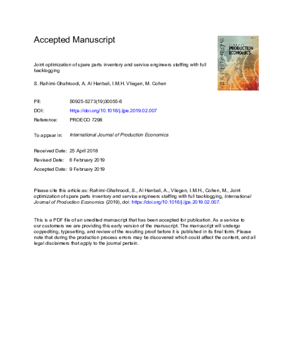 (PDF) Joint optimization of spare parts inventory and maintenance ...