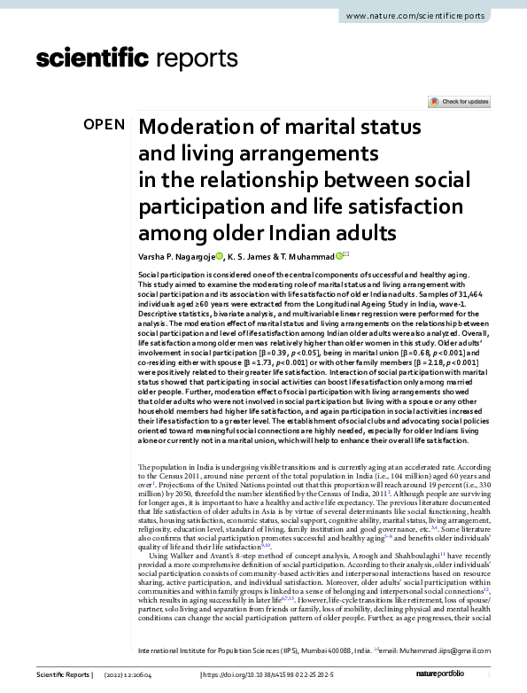 (PDF) Moderation of marital status and living arrangements in the ...