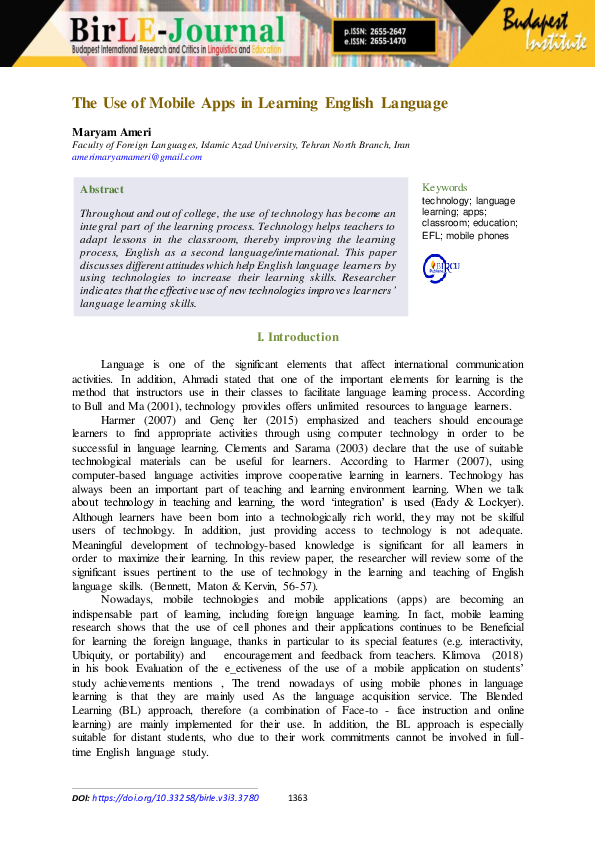 (PDF) The Use of Mobile Apps in Learning English Language