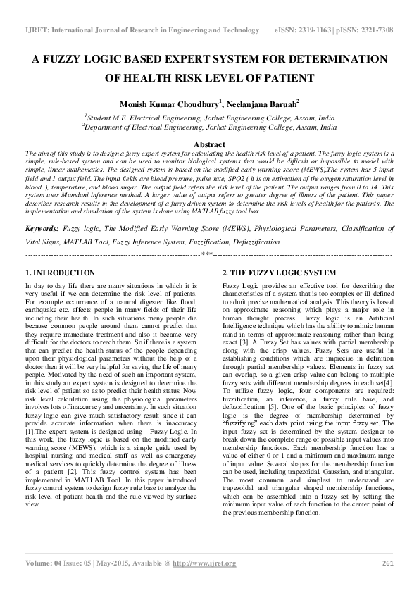 (PDF) A Fuzzy Logic Based Expert System for Determination of Health ...