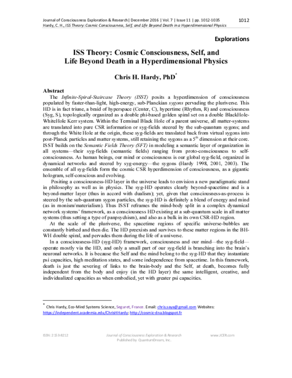 (PDF) ISS Theory: Cosmic Consciousness, Self, and Life Beyond Death in ...