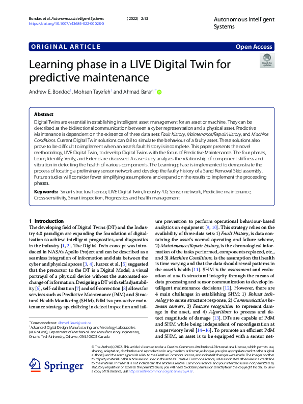 (PDF) Learning phase in a LIVE Digital Twin for predictive maintenance