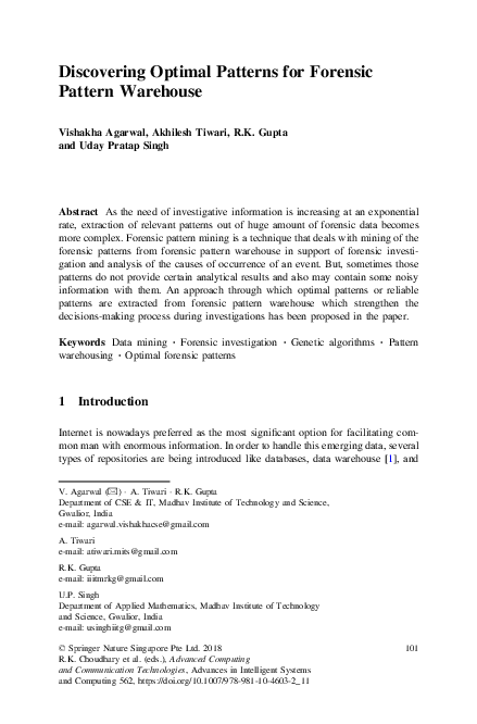(PDF) Discovering Optimal Patterns for Forensic Pattern Warehouse