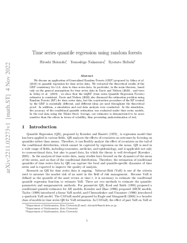 (PDF) Time series quantile regression using random forests