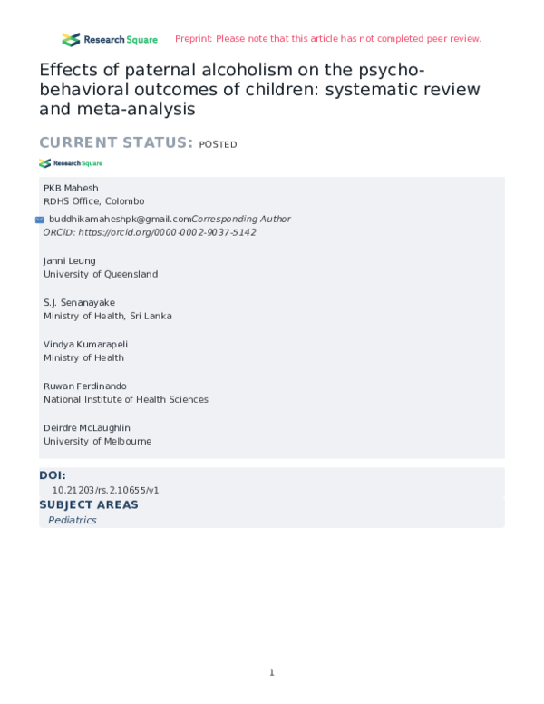 (PDF) Effects of paternal alcoholism on the psycho-behavioral outcomes ...