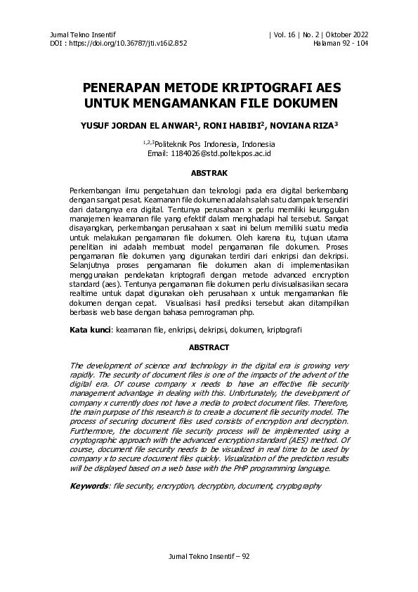 (PDF) Penerapan Metode Kriptografi Aes Untuk Mengamankan File Dokumen