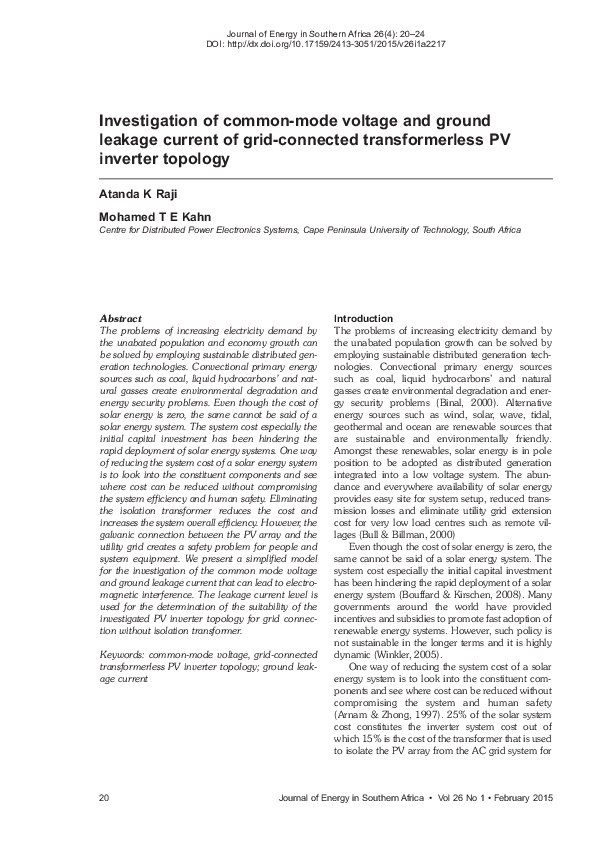 (PDF) Investigation of commonmode voltage and ground leakage current