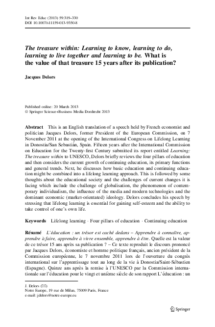 (PDF) The treasure within: Learning to know, learning to do, learning ...