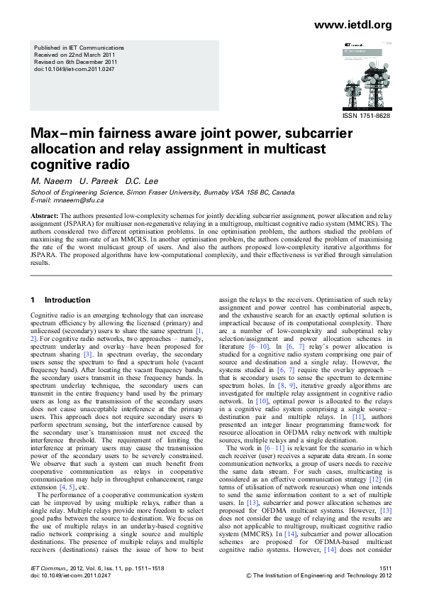 (PDF) Max–min fairness aware joint power, subcarrier allocation and ...