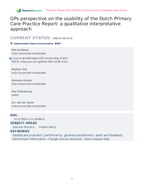 (PDF) GPs perspective on the usability of the Dutch Primary Care ...