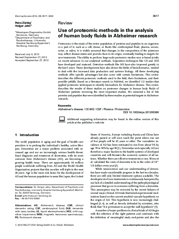 (PDF) Use of proteomic methods in the analysis of human body fluids in ...