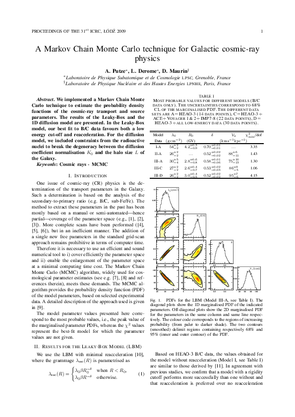 (PDF) A Markov Chain Monte Carlo technique for Galactic cosmic-ray physics