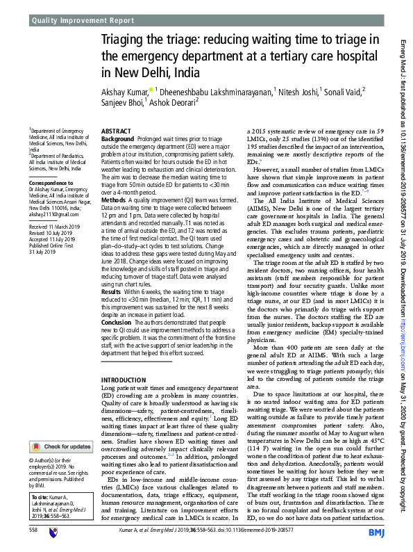 (PDF) Triaging the triage reducing waiting time to triage in the