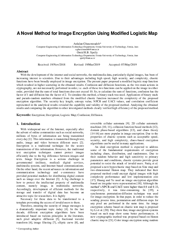 (PDF) A Novel Method for Image Encryption Using Modified Logistic Map