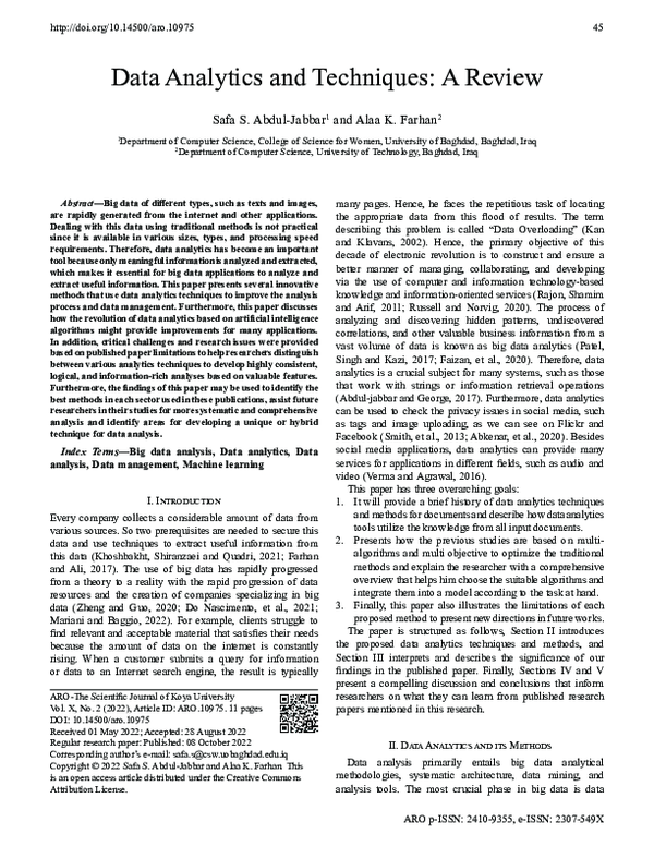 (PDF) Data Analytics and Techniques
