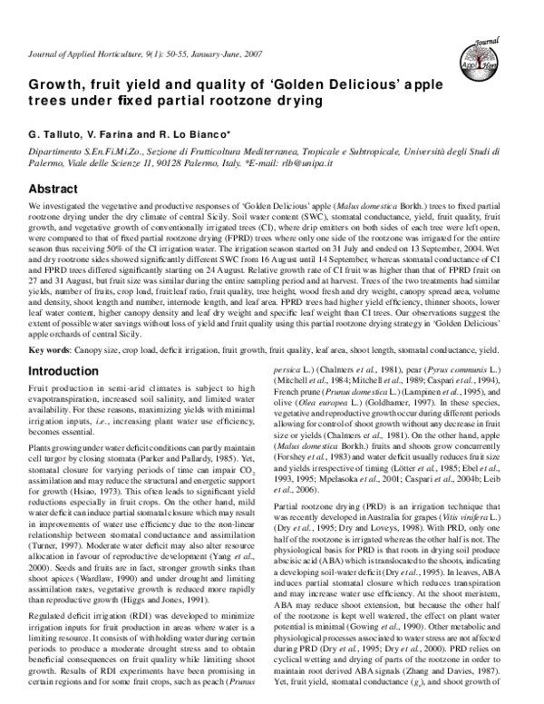 (PDF) Growth, fruit yield and quality of Golden Delicious apple trees ...