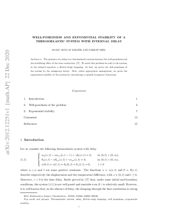 (PDF) Well-posedness and exponential stability of a thermoelastic ...