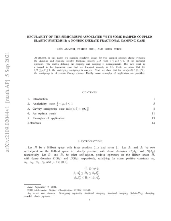 (PDF) Regularity of the semigroups associated with some damped coupled ...