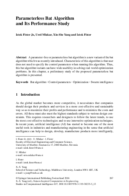 (PDF) Parameterless Bat Algorithm and Its Performance Study