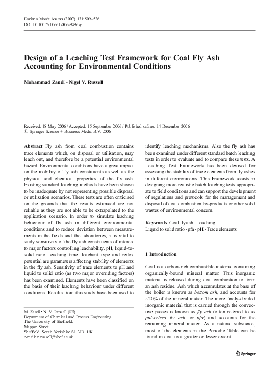 (PDF) Design of a Leaching Test Framework for Coal Fly Ash Accounting ...