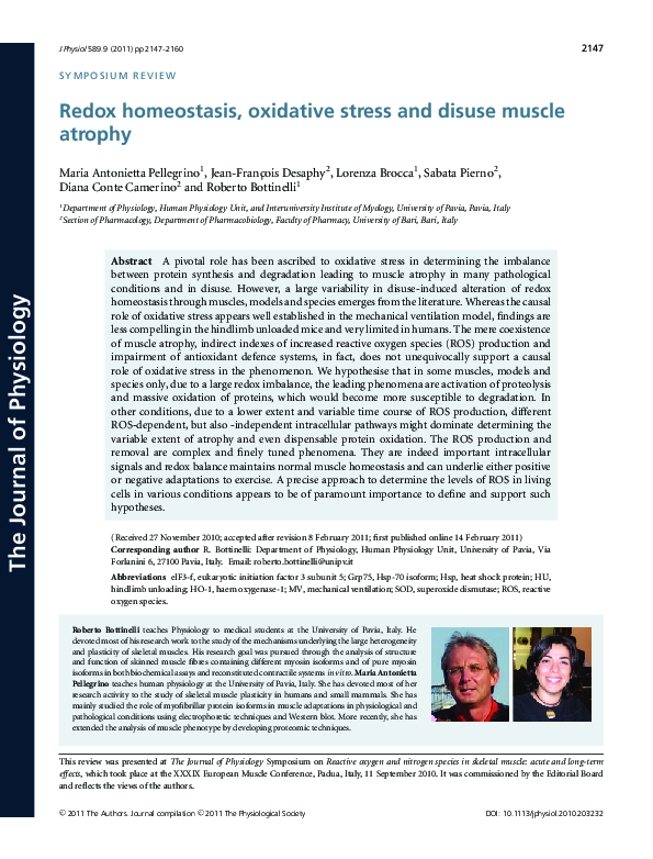 (PDF) Redox homeostasis, oxidative stress and disuse muscle atrophy