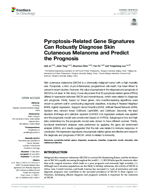 (PDF) Pyroptosis-Related Gene Signatures Can Robustly Diagnose Skin ...