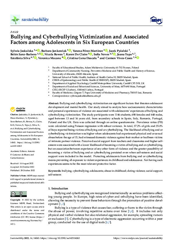 (PDF) Bullying and Cyberbullying Victimization and Associated Factors ...