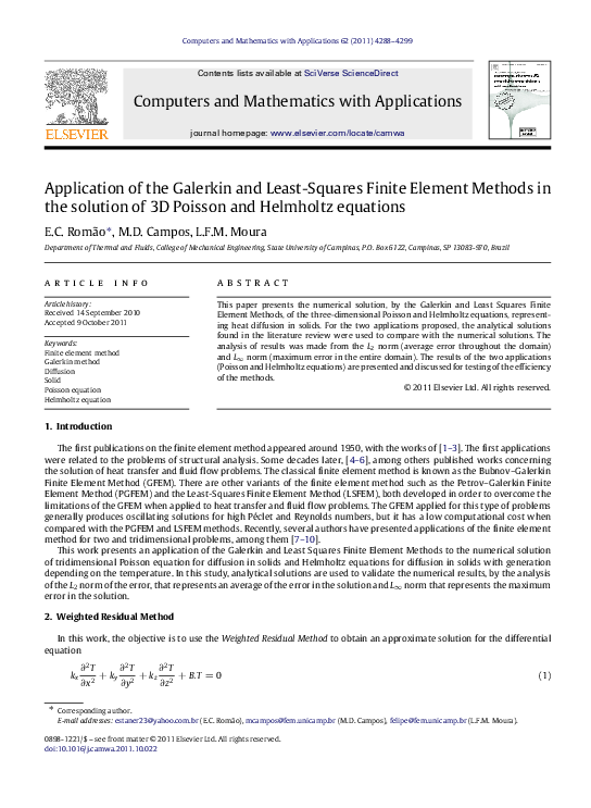 (PDF) Application of the Galerkin and Least-Squares Finite Element ...