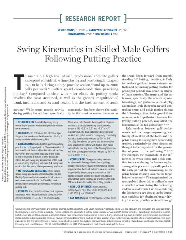 (PDF) Swing Kinematics in Skilled Male Golfers Following Putting Practice