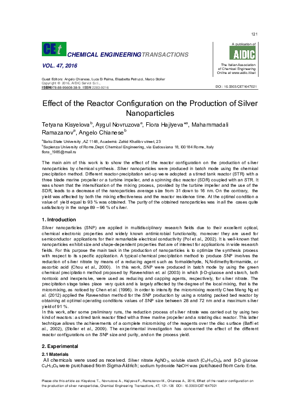 (PDF) Effect of the Reactor Configuration on the Production of Silver ...