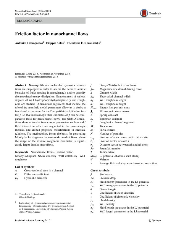 (PDF) Friction factor in nanochannel flows