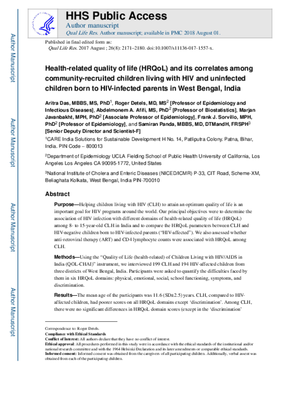 (PDF) Health-related quality of life (HRQoL) and its correlates among ...