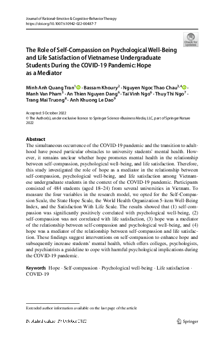 (PDF) The Role of Self-Compassion on Psychological Well-Being and Life ...