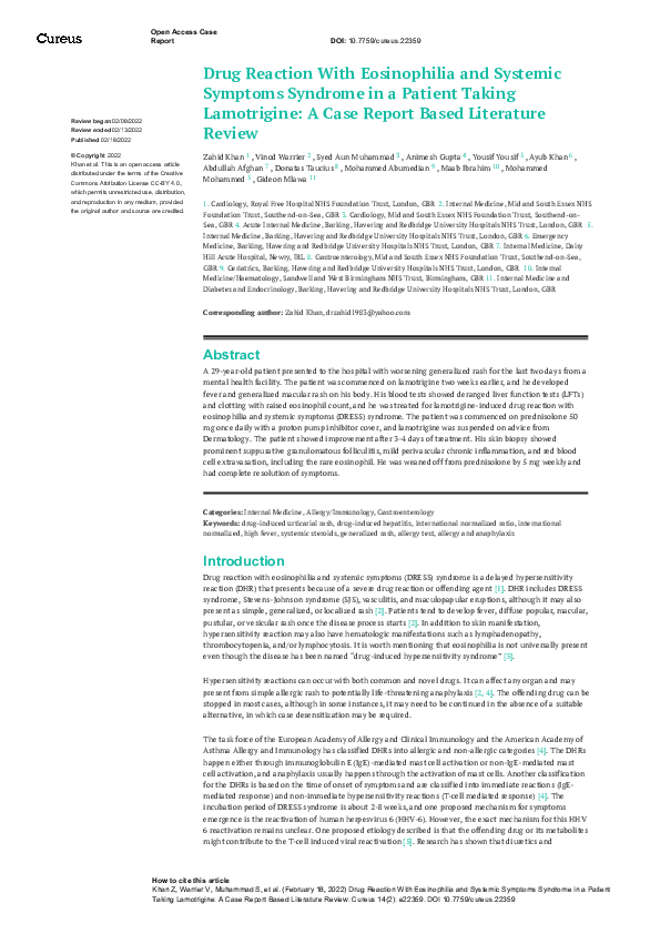 (PDF) Drug Reaction With Eosinophilia and Systemic Symptoms Syndrome in