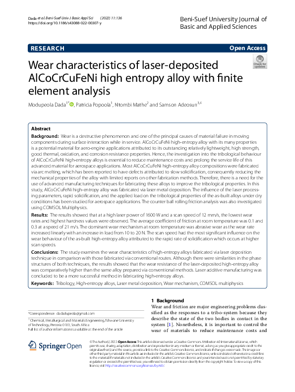 (PDF) Wear characteristics of laser-deposited AlCoCrCuFeNi high entropy ...