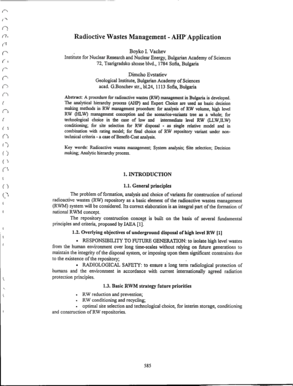 (PDF) Radioactive Wastes Management AHP Application Dimcho
