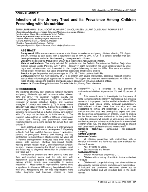 (PDF) Infection of the Urinary Tract and its Prevalence Among Children ...