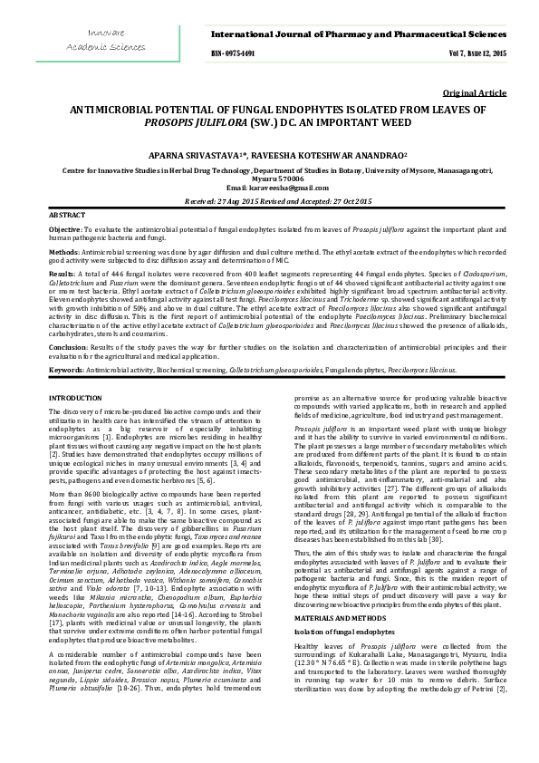 (PDF) Antimicrobial Potential of Fungal Endophytes Isolated from Leaves ...