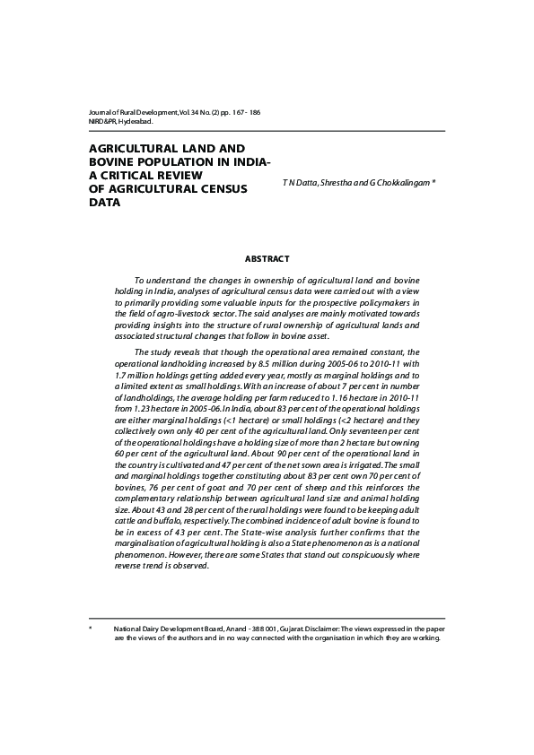 (PDF) Agricultural Land and Bovine Population in India-A Critical ...