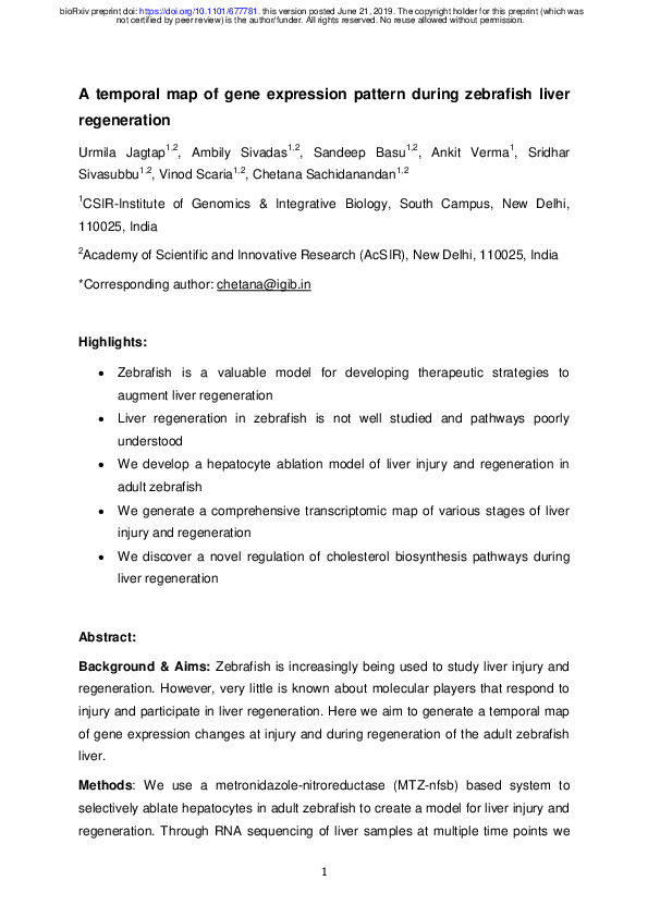 (PDF) A temporal map of gene expression pattern during zebrafish liver