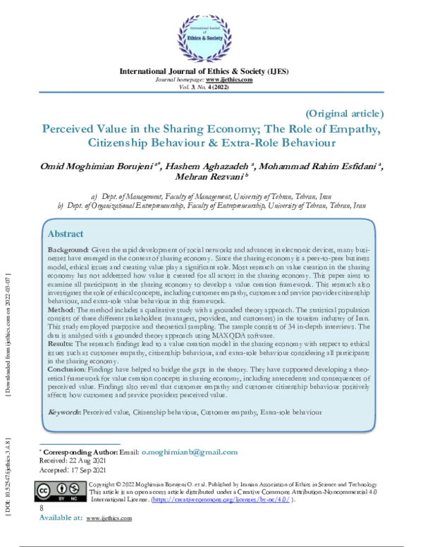 (PDF) Perceived Value in the Sharing Economy; The Role of Empathy ...