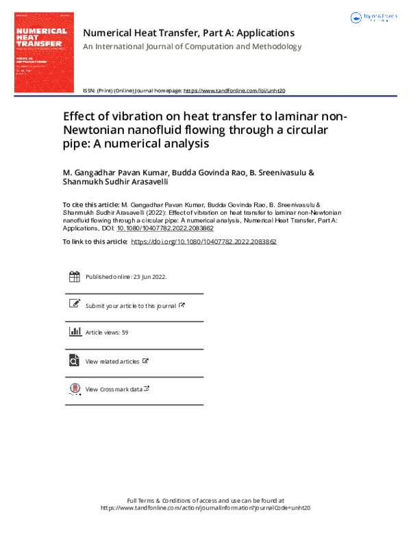 (PDF) Effect of vibration on heat transfer to laminar non-Newtonian ...